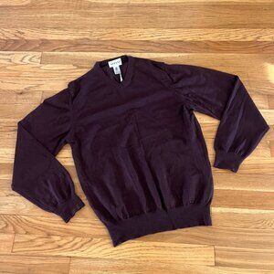 Alfani Made in Italy 100% Merino Wool Maroon V-Neck Sweater - Men's Medium